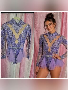 Custom Made Adult Ice Skater Gymnast Rhinestone Bodysuit Liatard Size Medium